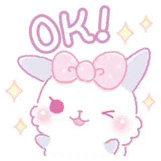 🆗 OK! окей, ок, кролик, зайчик, милый, блестки, позитив telegram sticker