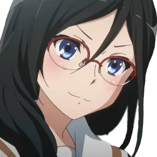 🙂 garota anime, óculos, cabelo preto, fofa, desenho animado, retrato telegram sticker