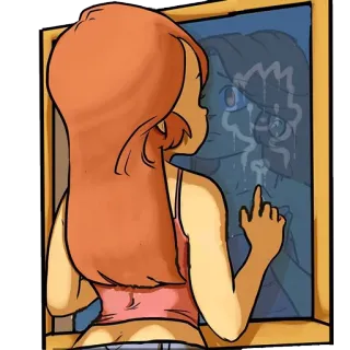 😔 зеркало, отражение, рисунок, женщина telegram sticker
