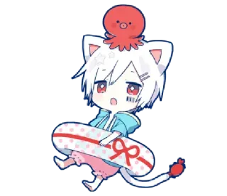 🐙 anime, cat, chibi, cute, kawaii, octopus, sticker whatsapp sticker
