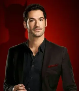 😁 Lucifer Morningstar Lucifer devil, suit, tv show, red background, male, character telegram sticker