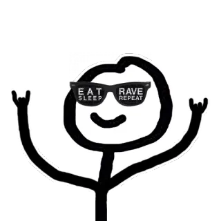 😎 Eat Sleep Rave Repeat Rave, Omino stilizzato, Festa, Ballare, Musica telegram sticker