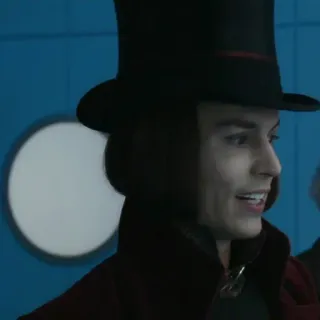 🎩 Willy Wonka Charlie and the Chocolate Factory Willy Wonka, Johnny Depp, Film, Charakter, Hut, Schokoladenfabrik telegram sticker