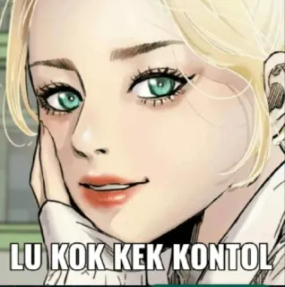 🗿 LU KOK KEK KONTOL offensive, insult, meme, cartoon, blond hair, character telegram sticker