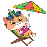 🏖 Katze, Strand, Sonne, Sonnenschirm, Sommer, Urlaub whatsapp sticker
