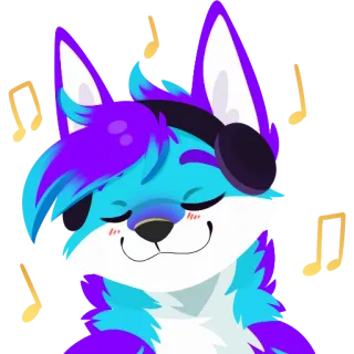🎵 música, escuchando, auriculares, zorro, animal, dibujos animados, lindo telegram sticker