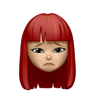 😞 Emoji, Triste, Ragazza, Capelli rossi, Faccia, Avatar, Memoji telegram sticker