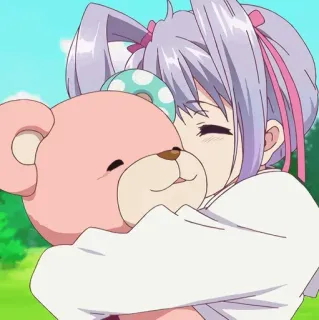 📓 Anime, Mädchen, Teddybär, Süß, Umarmung, Kawaii telegram sticker
