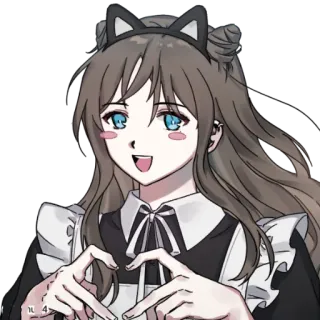 🔮 Anime, Chica, Orejas de gato, Maid, Gesto de corazón, Linda, Manga telegram sticker