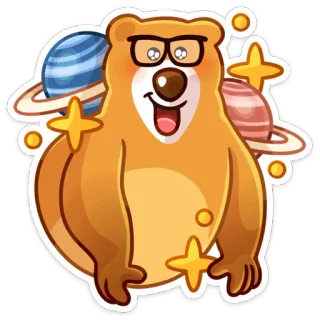 👩‍🚀 หมี, ดาวเคราะห์, ดาว, แว่นตา, การ์ตูน, สัตว์ telegram sticker
