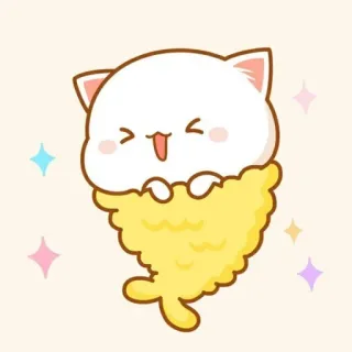 🐱 chat, dessin animé, mignon, kawaii, crevette, tempura, nourriture telegram sticker