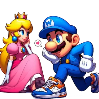 ❤️ Mario 马里奥, 碧琪公主, 电子游戏, 卡通, 角色, 运动鞋, 粉丝艺术 telegram sticker