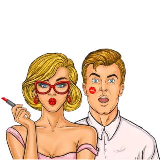 😘 couple, kiss, lipstick, love, cartoon telegram sticker
