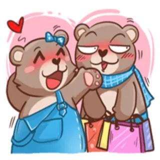 🛍 熊, 卡通, 购物, 爱, 情侣, 可爱 telegram sticker