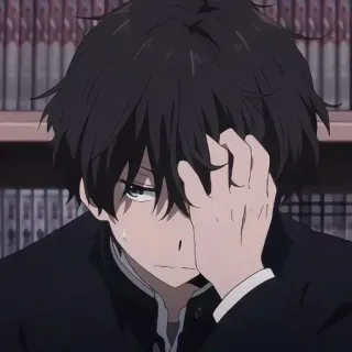 🖤 animé, garçon, ado, cheveux noirs, triste, inquiet telegram sticker