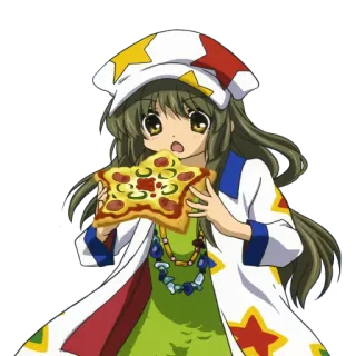 🍕 Animé, Fille, Manger, Pizza, Étoile, Dessin animé telegram sticker