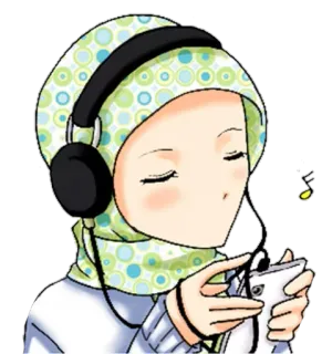 🎧 Hiyab, Música, Auriculares, Teléfono, Escuchando, Anime, Chica, Islam whatsapp sticker