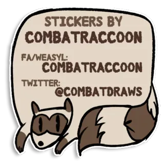 📝 STICKERS BY COMBATRACCOON
FA/WEASYL: COMBATRACCOON
TWITTER:
@COMBATDRAWS raton laveur, autocollant, dessin animé, animal, mignon whatsapp sticker
