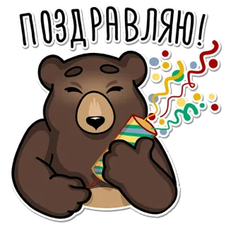 🥳 ПОЗДРАВЛЯЮ! orso, congratulazioni, petardo, festa, celebrazione, coriandoli whatsapp sticker