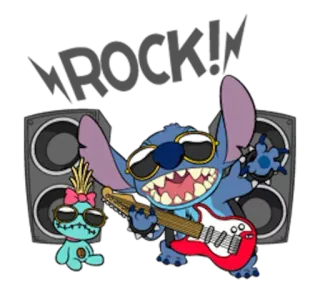 😑 Stitch Lilo & Stitch ROCK!!! Стич, Лило и Стич, музыка, гитара, рок, Дисней, мультфильм telegram sticker
