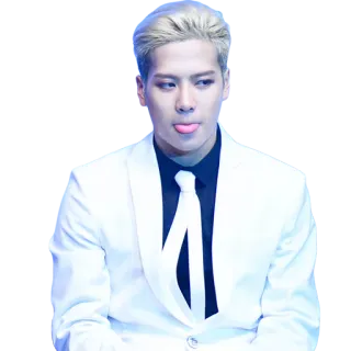 😜 man, white suit, tongue, kpop, asian, celebrity telegram sticker