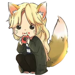 😋 Чиби, Каваий, Пончик, Лиса, Аниме, Милый, Мультфильм telegram sticker