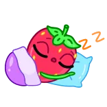 😴 Erdbeere, Frucht, schlafend, Kissen, süß, Cartoon telegram sticker
