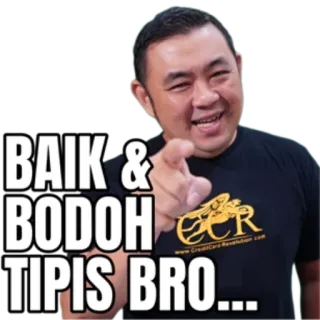 ☺️ BAIK & BODOH TIPIS BRO... мужчина, указывает, индонезийский, фраза, мем, baik, глупый telegram sticker