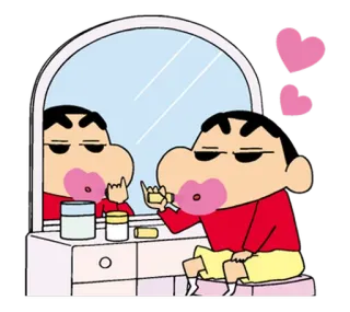 💋 cartoon, character, makeup, mirror, applying lipstick telegram sticker