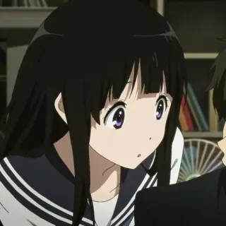 🍶 Hyouka Anime, Chica, pelo negro, ojos morados, uniforme escolar whatsapp sticker