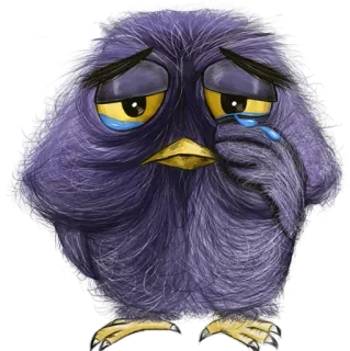 😥 นก, เศร้า, ร้องไห้, น้ำตา, สีม่วง, การ์ตูน telegram sticker