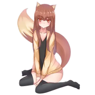 😕 Аниме, Девушка, Лиса, Уши, Хвост, Кавай telegram sticker