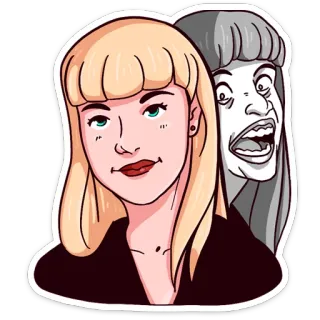 😐 mujer, dibujo animado, cara, retrato, pegatina whatsapp sticker