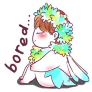 😒 bored... entediado, desenho animado, fofo, flor, asas, anjo, sonolento telegram sticker