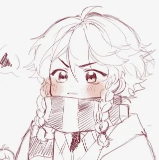 🌟 Anime, Kreskówka, Szkic, Portret, Szalik, Warkocze telegram sticker
