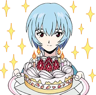 😍 Rei Ayanami Neon Genesis Evangelion anime, rei, ayanami, gâteau, anniversaire telegram sticker