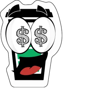 💵 долларовые глаза, мультфильм, чашка, деньги, жадность telegram sticker