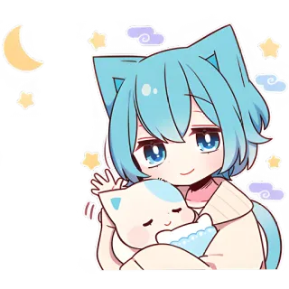 💤 อนิเมะ, แมว, คาวาอิ, น่ารัก, พระจันทร์, ดาว, การนอนหลับ telegram sticker
