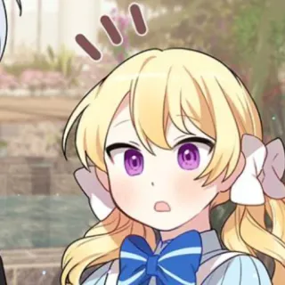 🥡 Anime, Desenho animado, Garota, Cabelo loiro, Olhos roxos, Fofa telegram sticker