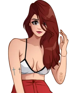 😟 mujer, dibujo animado, chica, morena, ilustración, personaje telegram sticker