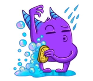 🛁 monster, baden, seifenblasen, schwamm, cartoon whatsapp sticker