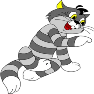 👉 chat, dessin animé, animal, rayé, gris, jaune, blanc whatsapp sticker