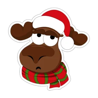 😔 reindeer, christmas, cartoon, holiday, winter, scarf, santa hat telegram sticker