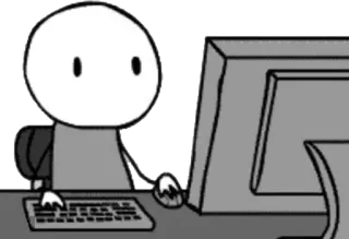 😦 computer, stick figure, typing, keyboard, cartoon telegram sticker