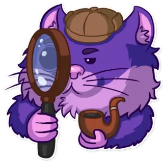 🔍 кот, детектив, шерлок, холмс, лупа, трубка, мультфильм telegram sticker