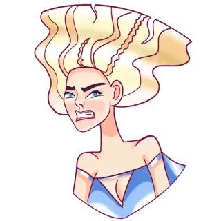 😠 vrouw, boos, cartoon, blond haar, frons, blauwe jurk telegram sticker