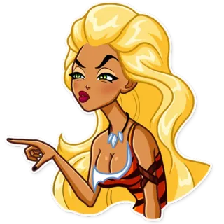 👈 femme, montrer, dessin animé, blonde, en colère, illustration, personnage whatsapp sticker