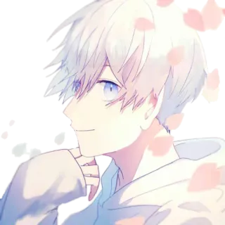 🌸 anime, anime boy, digital art, white hair, sakura, blossoms, character, art telegram sticker