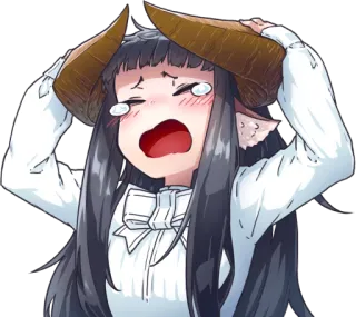 😢 アニメ, 泣く, 角, 涙, 悪魔, 悲しい, モンスター娘 telegram sticker