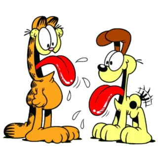 😜 Garfield cartoon, cat, dog, funny, tongue, Garfield, Odie whatsapp sticker